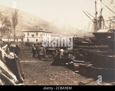 Place du débarquement, Ordnance Wharf, Balaklava, 1855. Banque D'Images