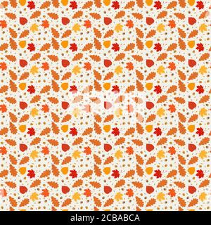 Arrière-plan illustré avec des feuilles d'arbre et des glands colorés Banque D'Images