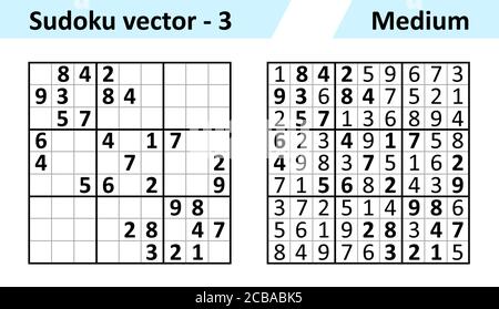 Sudoku jeu avec réponses. Ensemble de conception vectorielle simple Sudoku. Modèle vide. La complexité de la tâche est moyenne. Illustration de Vecteur