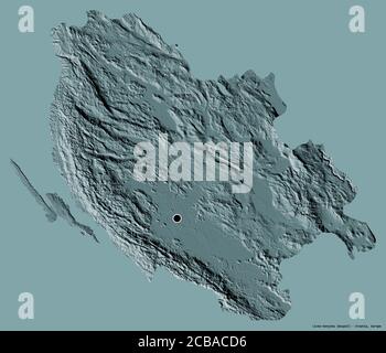 Forme de Licko-Senjska, comté de Croatie, avec sa capitale isolée sur un fond de couleur unie. Carte d'altitude en couleur. Rendu 3D Banque D'Images