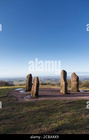 Les quatre pierres au sommet de Cent Hill, Cent, Worcestershire, Royaume-Uni Banque D'Images