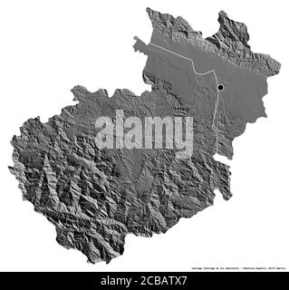 Forme de Santiago, province de la République dominicaine, avec sa capitale isolée sur fond blanc. Carte d'élévation à deux niveaux. Rendu 3D Banque D'Images