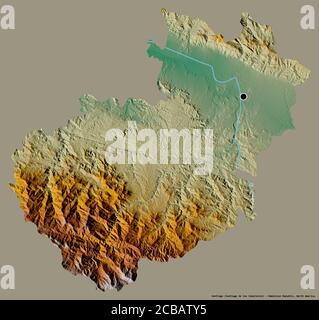 Forme de Santiago, province de la République dominicaine, avec sa capitale isolée sur un fond de couleur unie. Carte topographique de relief. Rendu 3D Banque D'Images