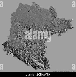 Forme de Santiago Rodríguez, province de la République dominicaine, avec sa capitale isolée sur un fond de couleur unie. Carte d'élévation à deux niveaux. Rendu 3D Banque D'Images