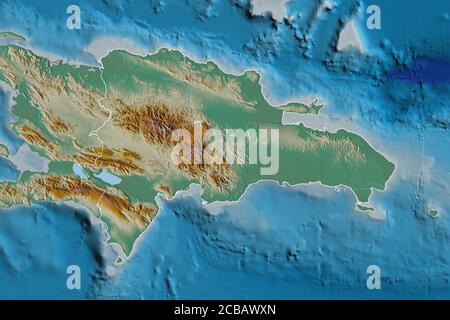 Zone étendue de la République dominicaine. Carte topographique de relief. Rendu 3D Banque D'Images