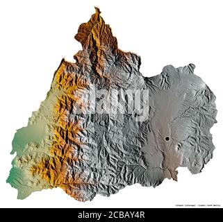 Forme de Cotopaxi, province de l'Équateur, avec sa capitale isolée sur fond blanc. Carte topographique de relief. Rendu 3D Banque D'Images