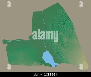 Forme d'Al Isma, gouvernorat de l'Égypte, avec sa capitale isolée sur un fond de couleur unie. Carte topographique de relief. Rendu 3D Banque D'Images