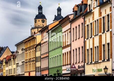 Wittenberg / Allemagne - 26 février 2017 : façades colorées de bâtiments de Lutherstadt Wittenberg, ville de Saxe-Anhalt, Allemagne, où Martin Luther Banque D'Images