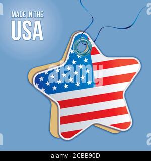 Fabriqué aux États-Unis, étiquettes, enseignes. Signes patriotiques des États-Unis, emblème de produit américain. Illustration vectorielle. Illustration de Vecteur