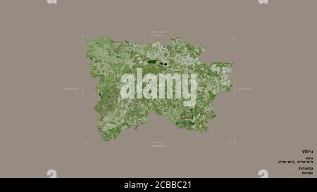 Région de Võru, comté d'Estonie, isolée sur un fond solide dans une boîte englobante géoréférencée. Étiquettes. Imagerie satellite. Rendu 3D Banque D'Images