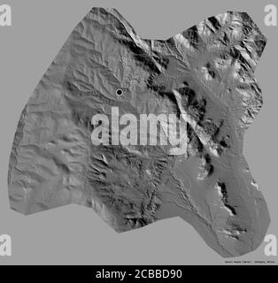 Forme du peuple Harari, État de l'Éthiopie, avec sa capitale isolée sur un fond de couleur unie. Carte d'élévation à deux niveaux. Rendu 3D Banque D'Images