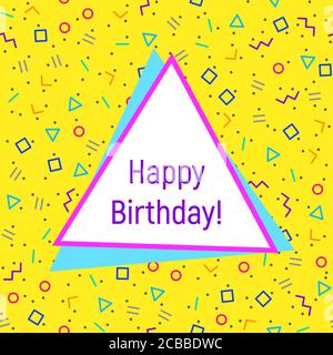 Arrière-plan géométrique abstrait pour joyeux anniversaire carte de voeux avec différentes formes géométriques - triangles, cercles, points, lignes. Style Memphis. Baugh Illustration de Vecteur
