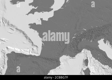 Zone étendue de la France. Carte d'élévation à deux niveaux. Rendu 3D Banque D'Images