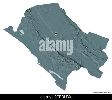 Forme de Nyanga, province du Gabon, avec sa capitale isolée sur fond blanc. Carte d'altitude en couleur. Rendu 3D Banque D'Images