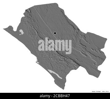 Forme de Nyanga, province du Gabon, avec sa capitale isolée sur fond blanc. Carte d'élévation à deux niveaux. Rendu 3D Banque D'Images