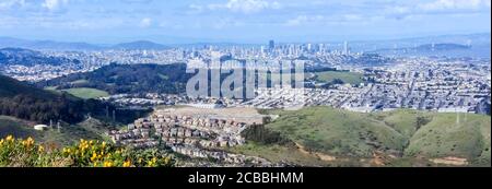 San Francisco vue panoramique depuis le sommet de la montagne de San Bruno. Banque D'Images