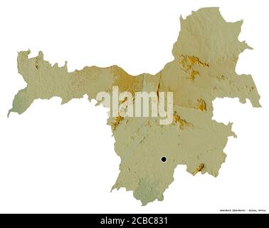 Forme de Nzérékoré, région de Guinée, avec sa capitale isolée sur fond blanc. Carte topographique de relief. Rendu 3D Banque D'Images