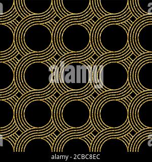 Motif rétro, vagues, lignes et cercles scintillants. Illustration de Vecteur