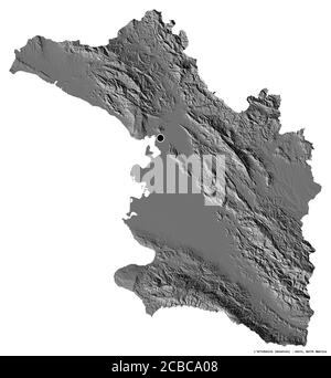 Forme de l'Artibonite, département d'Haïti, avec sa capitale isolée sur fond blanc. Carte d'élévation à deux niveaux. Rendu 3D Banque D'Images