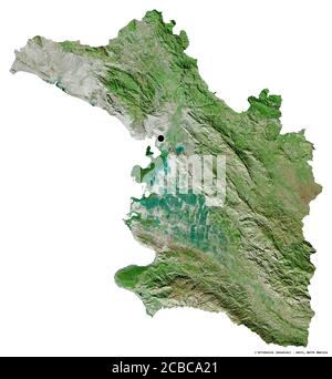 Forme de l'Artibonite, département d'Haïti, avec sa capitale isolée sur fond blanc. Imagerie satellite. Rendu 3D Banque D'Images