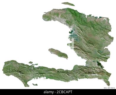 Forme d'Haïti avec sa capitale isolée sur fond blanc. Imagerie satellite. Rendu 3D Banque D'Images