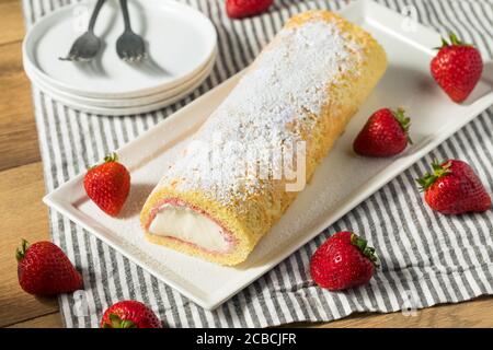 Gâteau au rouleau Artic congelé maison avec crème glacée et fraises Banque D'Images