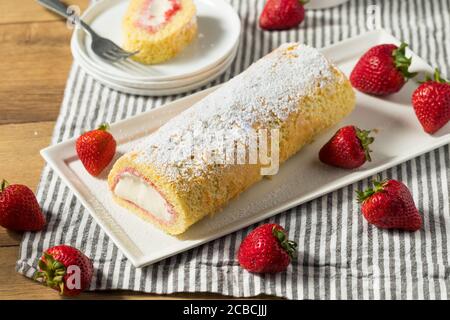 Gâteau au rouleau Artic congelé maison avec crème glacée et fraises Banque D'Images