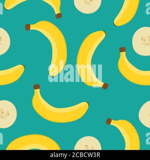 Motif vectoriel sans couture avec bananes jaunes sur fond bleu. Fruits tropicaux frais. Illustration vectorielle pour l'emballage, les vêtements. Illustration de Vecteur