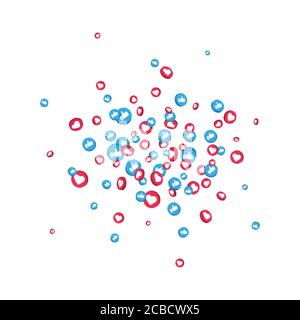 Les médias sociaux sont en train de tomber. Les icônes de type « like and pouces up » explose sur fond blanc. Diffusion en direct, chat vidéo. symbole de réseau social 3d. Contre-valeur Illustration de Vecteur