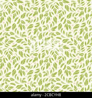 Motif fleuri vectoriel romantique à petites feuilles sans couture avec fleurs historiques dessinées à la main sur fond crème. Arrière-plan de la nature. Conception de la répétition de surface. Illustration de Vecteur