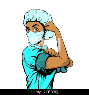 Nous pouvons le faire femme médecin dans le masque médical Illustration de Vecteur