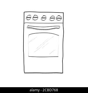 Esquisse dessinée à la main. Dessin de contour du poêle à gaz. Icône de vecteur sur fond blanc. Illustration de Vecteur