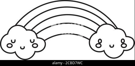 illustrations vectorielles représentant de jolis nuages et des lignes de style kawaii arc-en-ciel conception Illustration de Vecteur