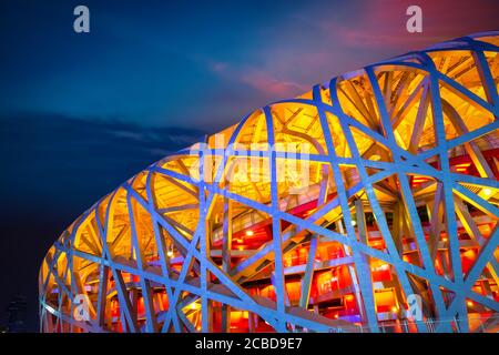 Beijing, Chine - Jan 11 2020: Le stade national (AKA Bird's Nest) construit pour les Jeux Olympiques d'été 2008, les Jeux paralympiques et sera de nouveau utilisé dans le Wi 2022 Banque D'Images