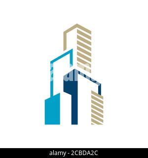 Design moderne et coloré du logo du bâtiment Realty Skyline style graphique. CityScape design gratte-ciel société de bâtiments logo pour la société immobilière Illustration de Vecteur