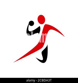 Signe de vecteur de handball. Silhouette abstraite et colorée du joueur pour le logo ou le badge du tournoi. Équipe de handball logo Illustration de Vecteur