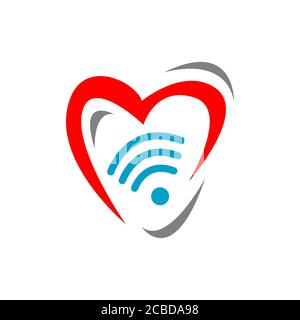 logo wi-fi Love Vector. Illustration du concept de symbole de logo en forme de cœur et de signe wi-fi Illustration de Vecteur