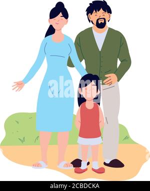 Dessin de dessins animés de père de mère et de fille, relation de famille et thème de génération Illustration vectorielle Illustration de Vecteur