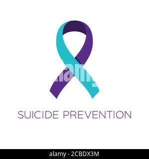 Ruban de prévention du suicide. Violet et turquoise. Campagne de prévention, de diagnostic, de traitement, de guérison et de soutien des maladies. Sensibilisation à la dépression. Illustration de Vecteur