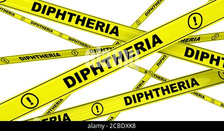 Rubans d'avertissement jaunes avec des mots noirs DIPHTÉRIE (est une infection causée par la bactérie Corynebacterium diphtheriae). Isolé. Illustration 3D Banque D'Images