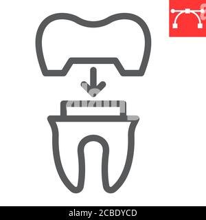 Icône de ligne de couronne dentaire, dentaire et stomatolgy, graphiques vectoriels de signe de couronne de dent, icône linéaire de contour modifiable, eps 10. Illustration de Vecteur
