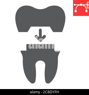 Icône de glyphe de couronne dentaire, dentaire et stomatolgy, graphiques vectoriels de signe de couronne de dent, icône modifiable de contour plein, eps 10. Illustration de Vecteur