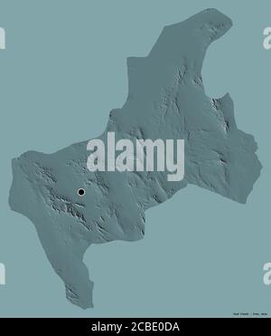 Forme de Yazd, province d'Iran, avec sa capitale isolée sur un fond de couleur unie. Carte d'altitude en couleur. Rendu 3D Banque D'Images