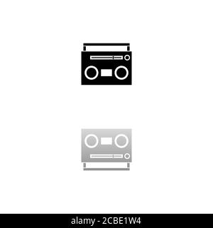 Lecteur de cassettes. Symbole noir sur fond blanc. Illustration simple. Icône vecteur plat. Ombre de réflexion miroir. Peut être utilisé dans le logo, le Web, le mobile A. Illustration de Vecteur