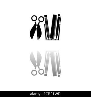 Outils de bureau. Symbole noir sur fond blanc. Illustration simple. Icône vecteur plat. Ombre de réflexion miroir. Peut être utilisé dans le logo, le Web, le mobile et Illustration de Vecteur