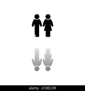 Homme et femme. Symbole noir sur fond blanc. Illustration simple. Icône vecteur plat. Ombre de réflexion miroir. Peut être utilisé dans le logo, le Web, le mobile et Illustration de Vecteur