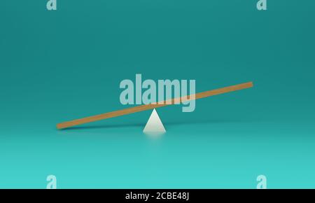 Rendu 3D de la seesaw ou du fourre-tout de téomètre en bois et base triangulaire brillante sur fond bleu. L'illustration est vide avec l'espace de copie. Banque D'Images