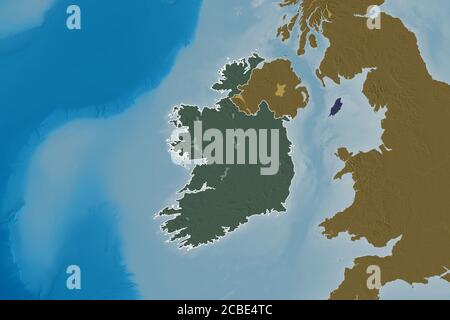 Zone étendue de l'Irlande. Carte d'altitude en couleur. Rendu 3D Banque D'Images