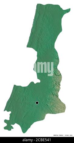 Forme de HaMerkaz, district d'Israël, avec sa capitale isolée sur fond blanc. Carte topographique de relief. Rendu 3D Banque D'Images