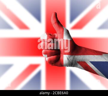 La main avec Thumbs up pour l'Angleterre, Grande-Bretagne Banque D'Images